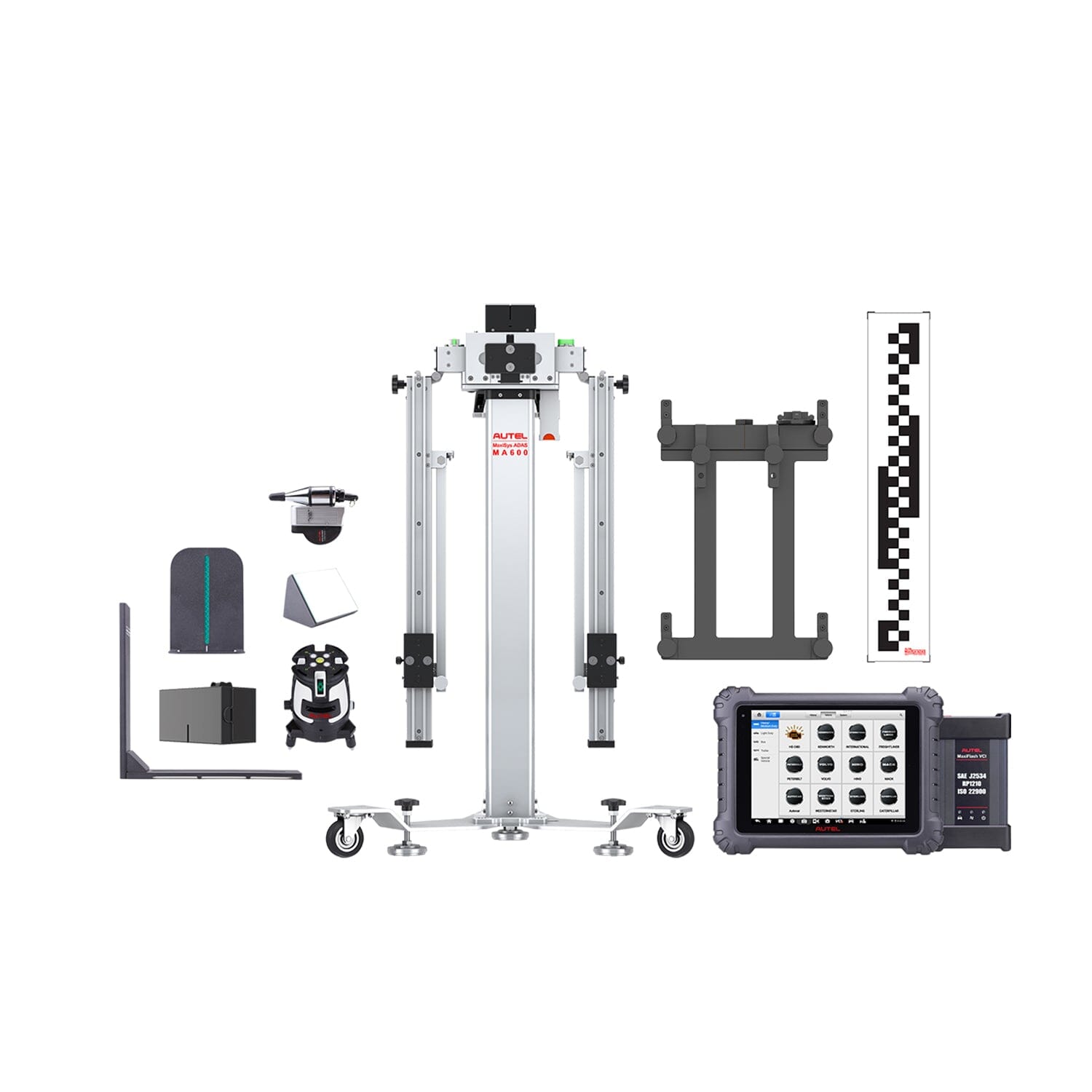 Autel CVCOREGLS MA600 mobile frame with MS909CV tablet, connection bracket and CV target