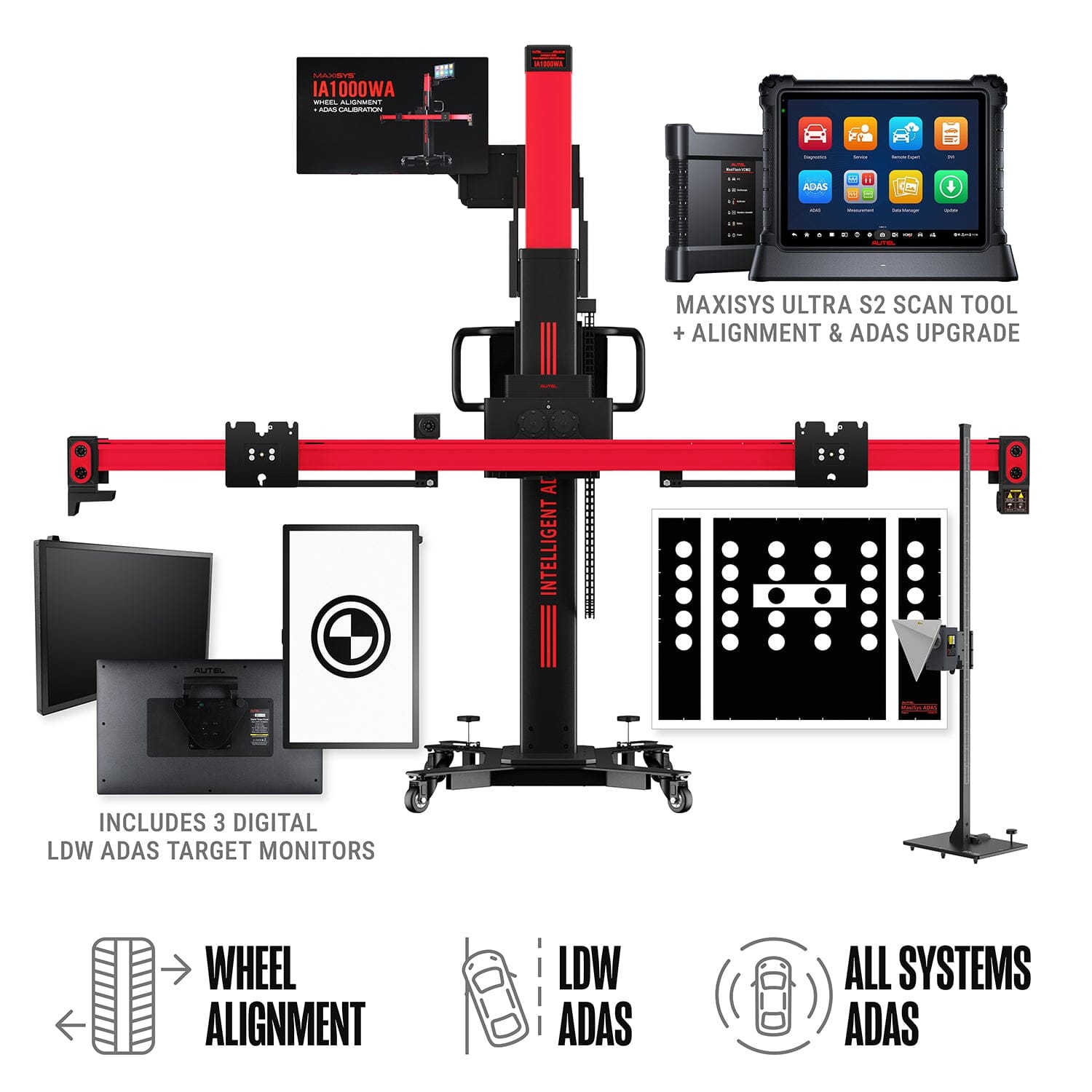 Autel IA1000ASTDT MaxiSYS ADAS IA1000 Automated Alignment and "All Systems" ADAS System with MS ULTRA2, Digital LDW Targets