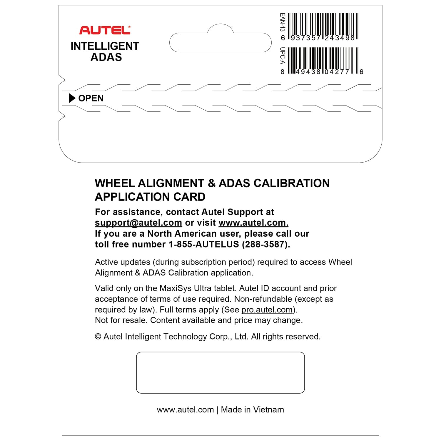 Autel IA1000WAUP IA1000 Alignment and ADAS Calibration System Software Upgrade Card