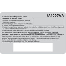Autel IA1000WAUP IA1000 Alignment and ADAS Calibration System Software Upgrade Card
