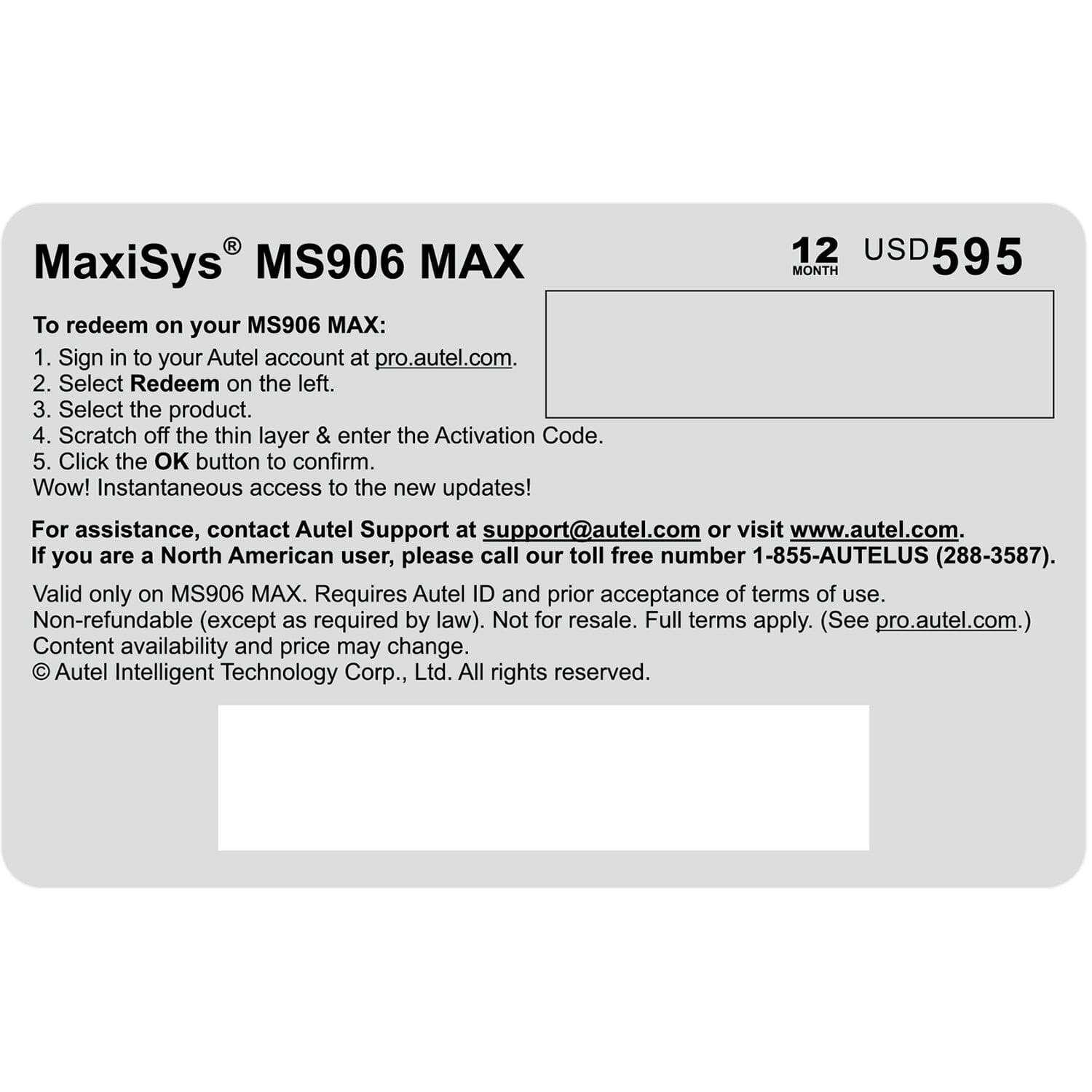 Autel MS906MAX1YR Total Care Program (TCP) 1-Year Warranty & Software Updte Extension for MS906MAX