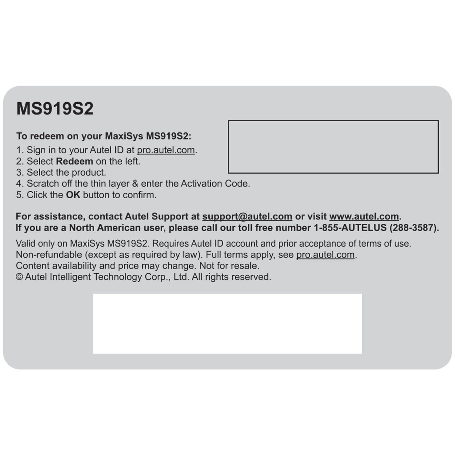 Autel MS919S21YRUP Total Care Program (TCP) 1-Year Warranty and Software Update for MS919S2