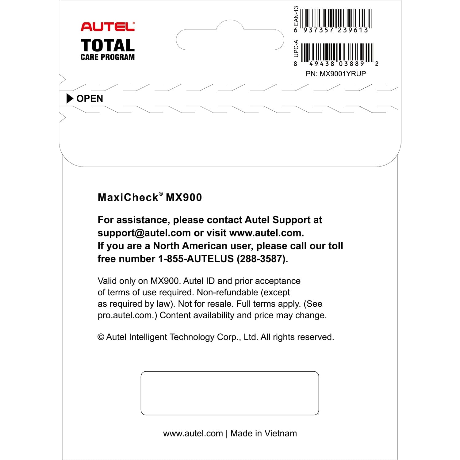 Autel MX9001YRUP Total Care Program (TCP) 1-Year Warranty & Software Update Extension for MX900