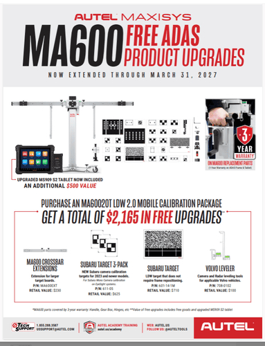 Autel MA60020T MA600 LDW 2.0 Package - MA600 Frame, MS909 S2 Tablet, Targets and ADAS Software